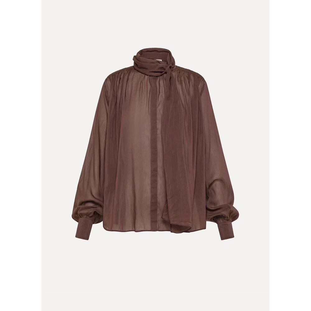 NEW FORTE FORTE women's voile bow-tie shirt in chocolate
